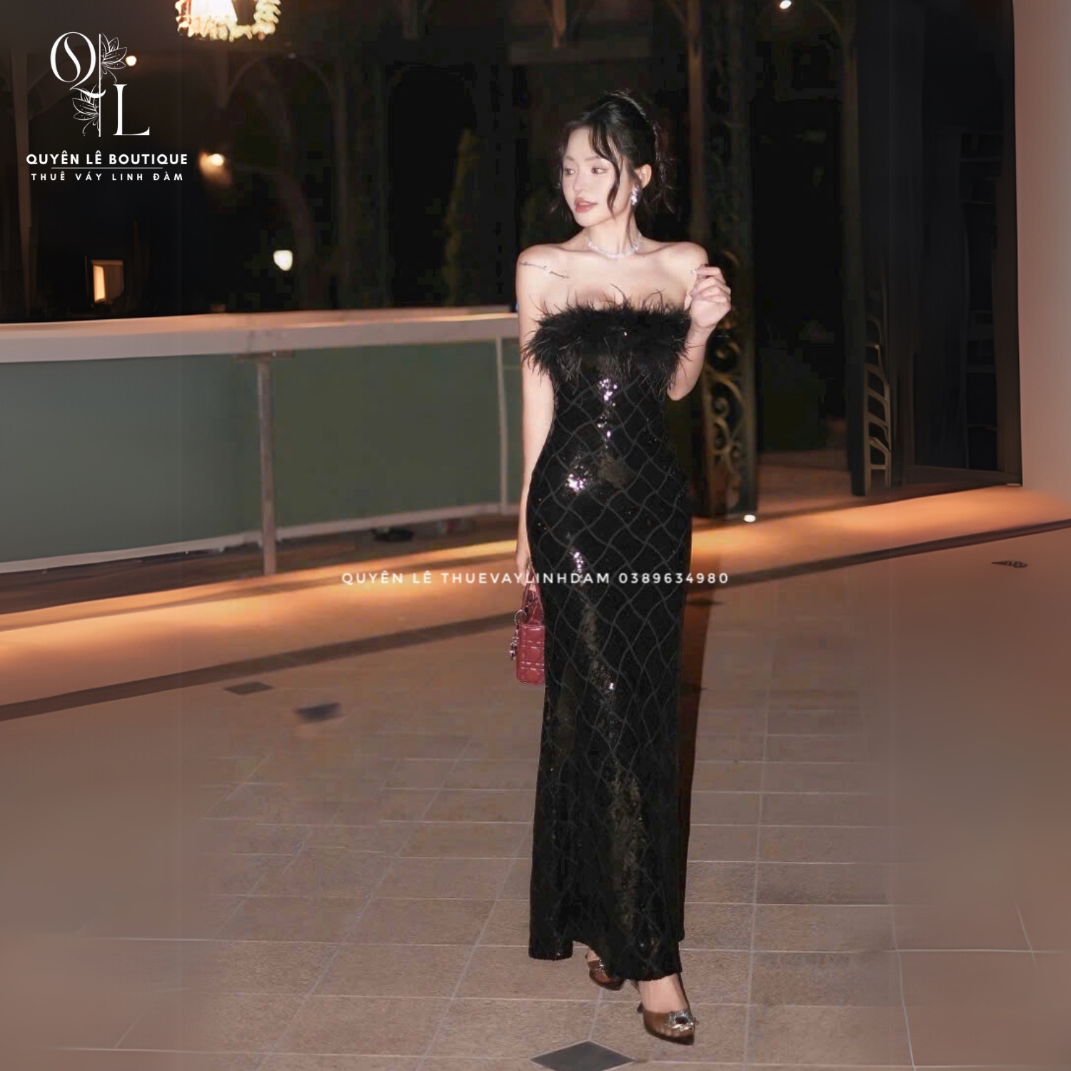 Tiệc dài đen bling