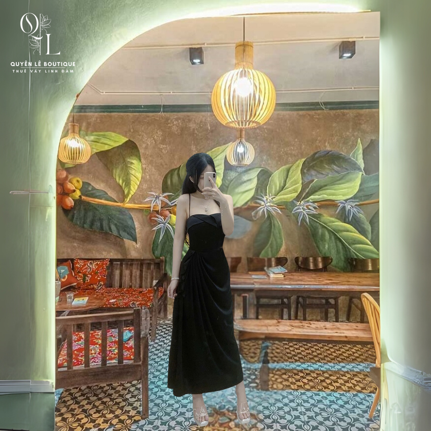 2753 Tiệc dài đen 2 dây
