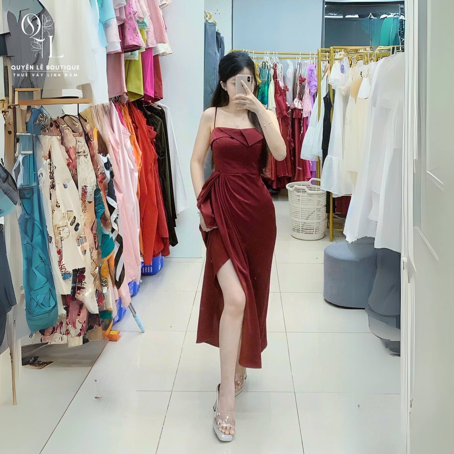 2755 Tiệc dài đỏ 2 dây