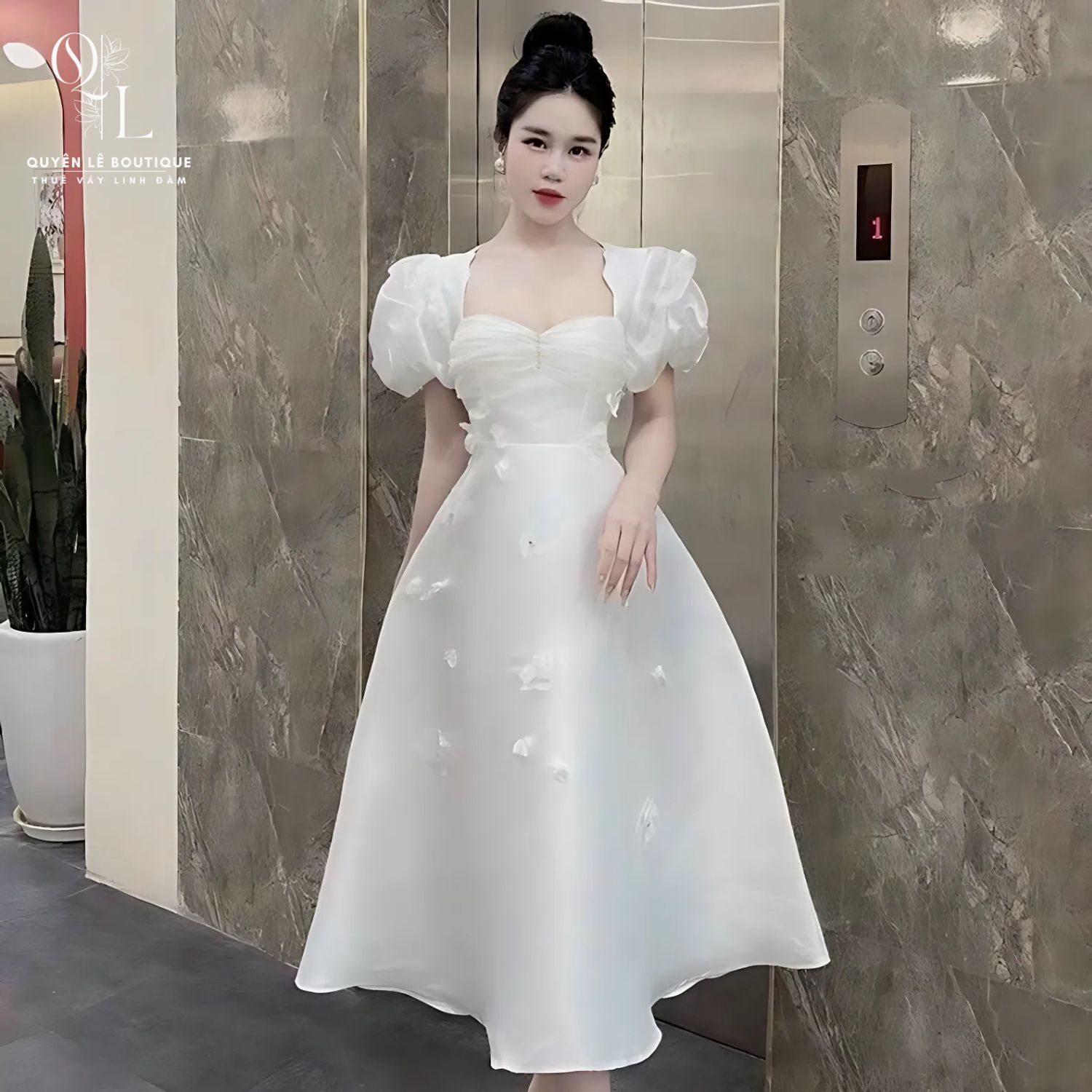 2157 Tiệc dài trắng vai bồng
