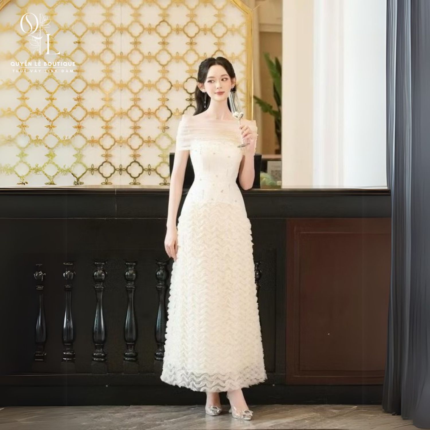 2163 Tiệc dài kem trễ vai
