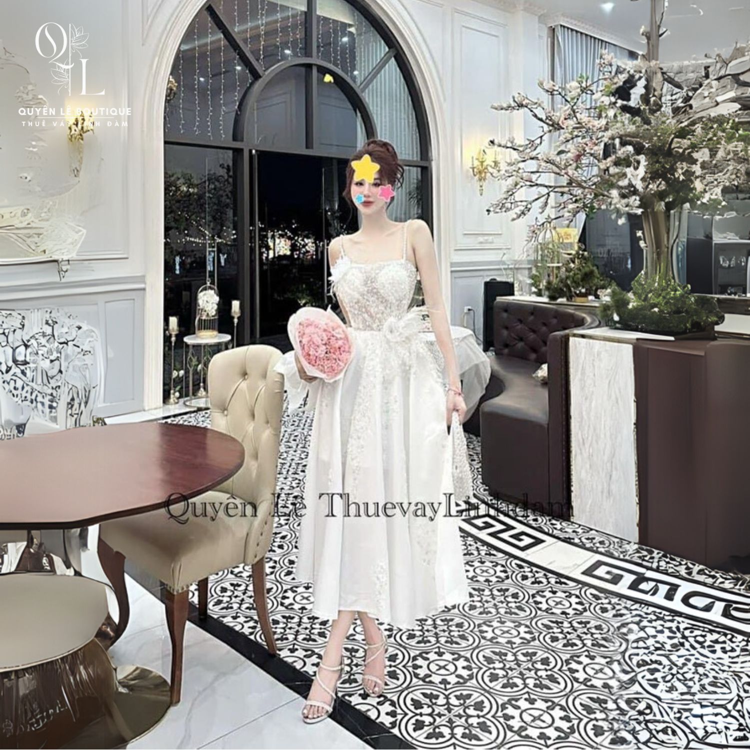 1830 cc Tiệc dài trắng 2 dây blinh