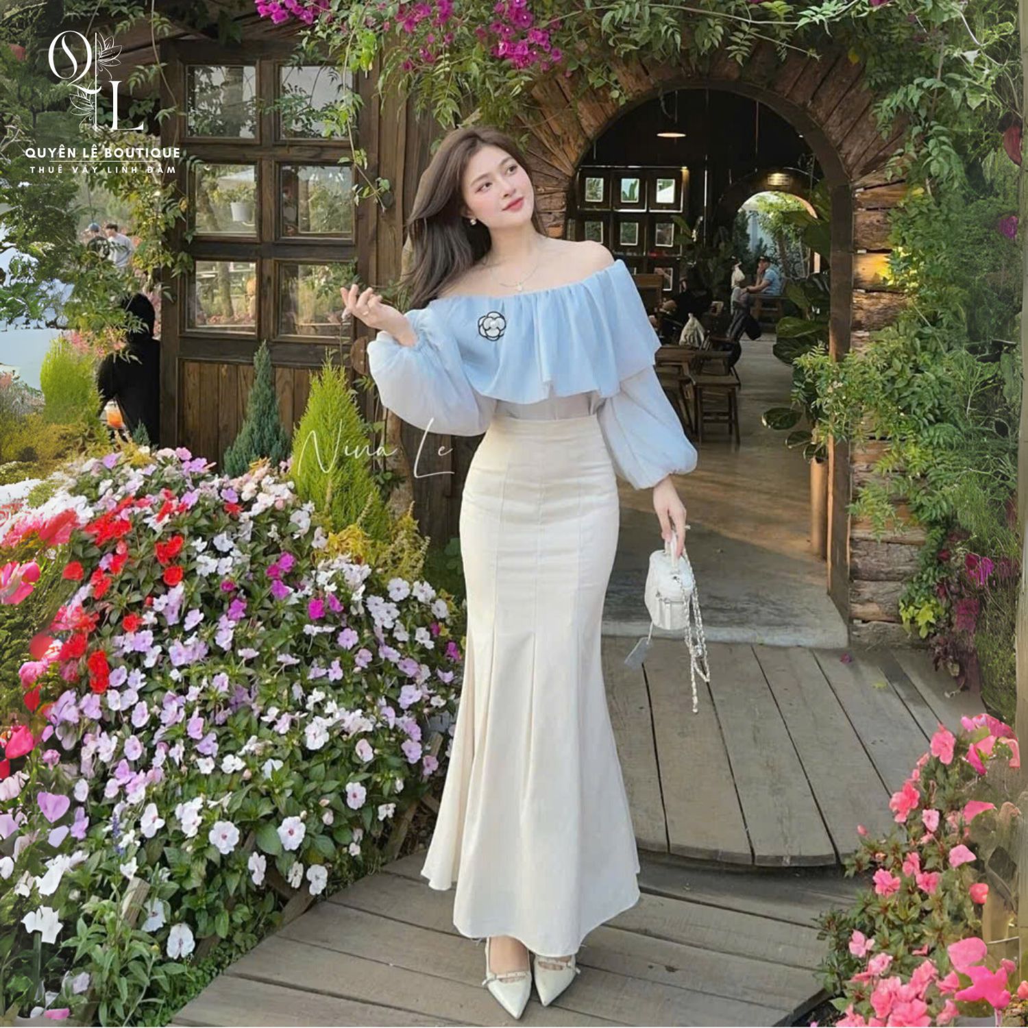 Set tiệc dài xanh kem Size S