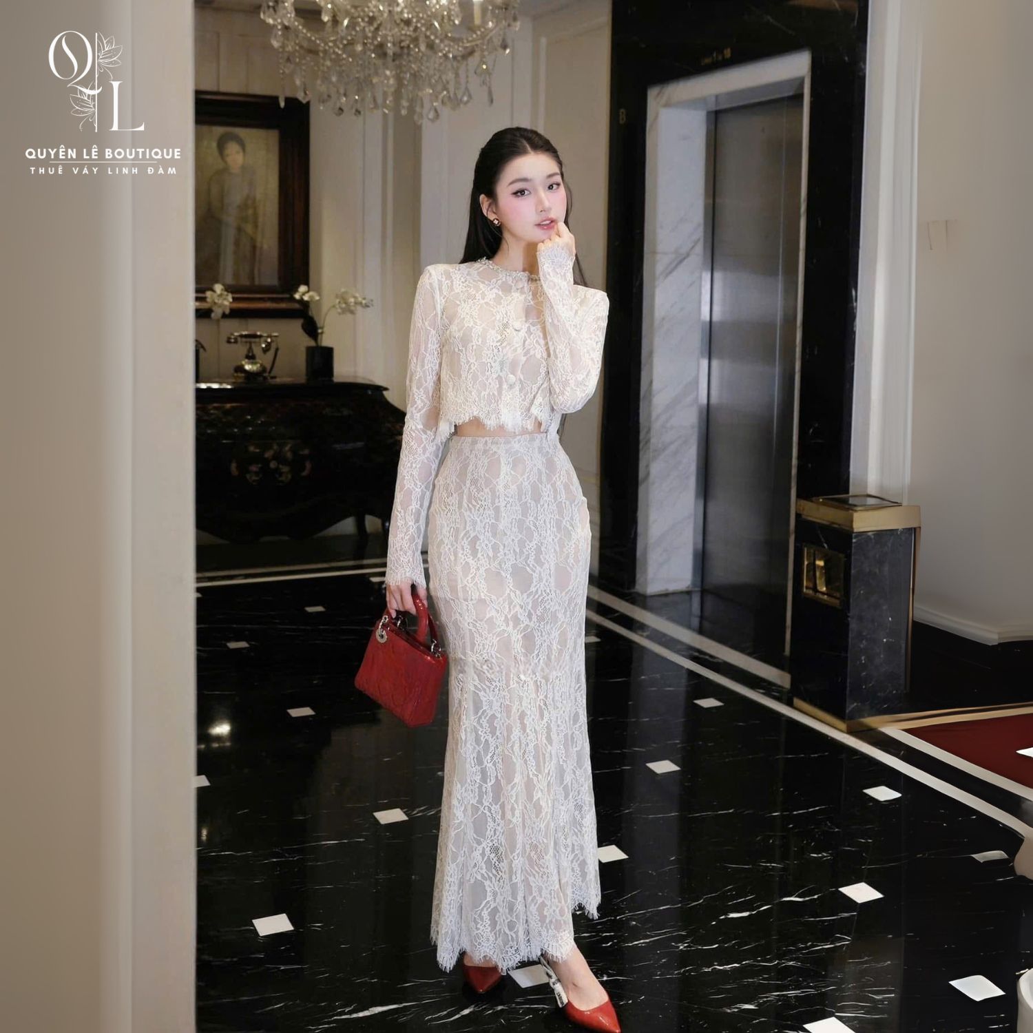 2763 Tiệc dài set kem ren size S