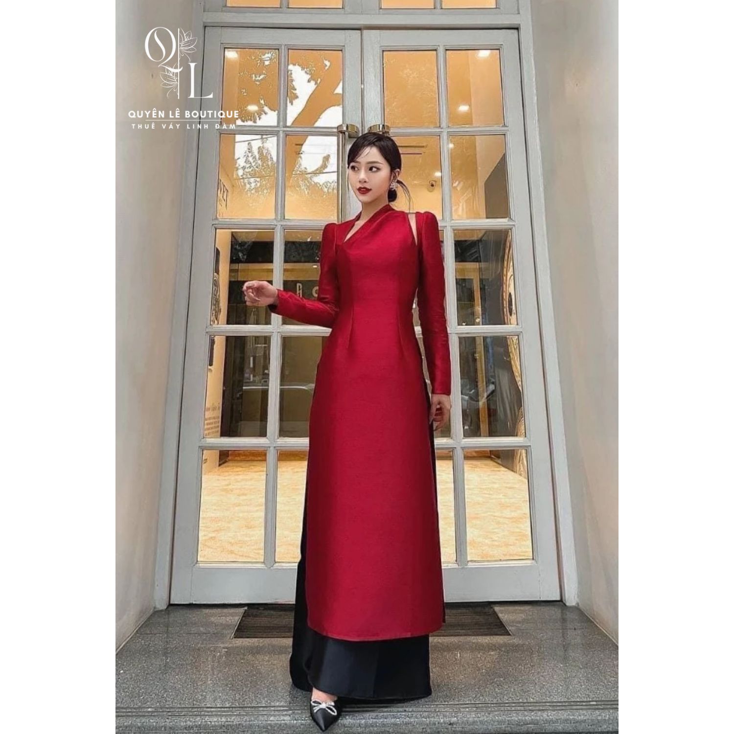 2417 Áo dài đỏ dài tay