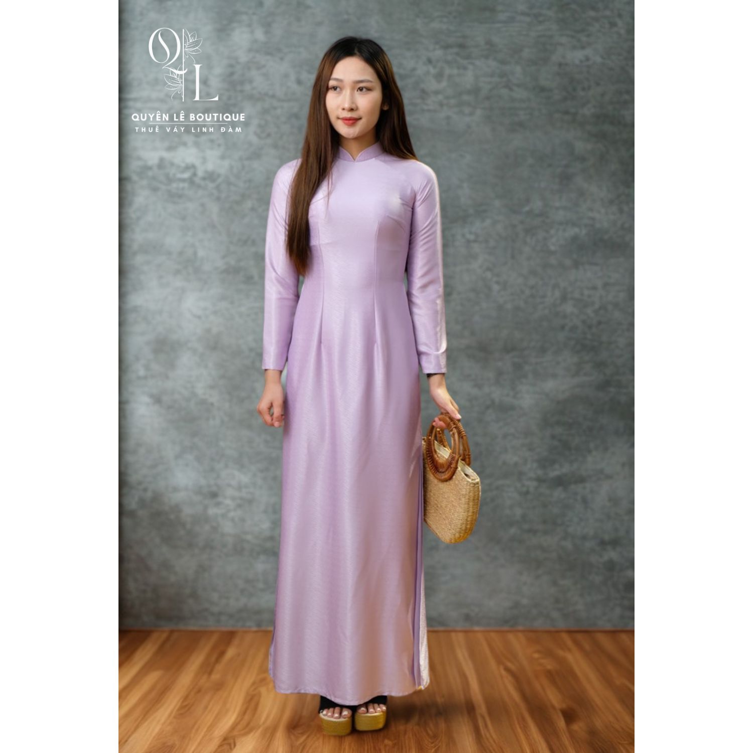 697 Áo dài tím vân gỗ