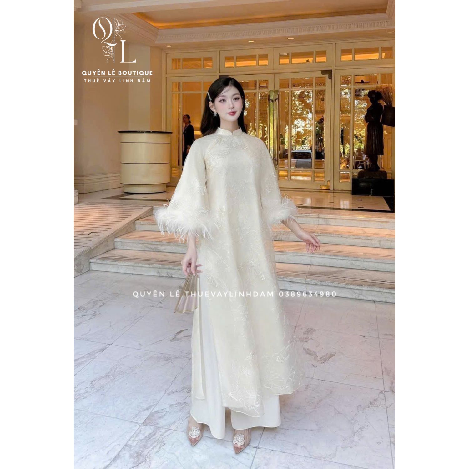 2478 Áo dài kem tay lông