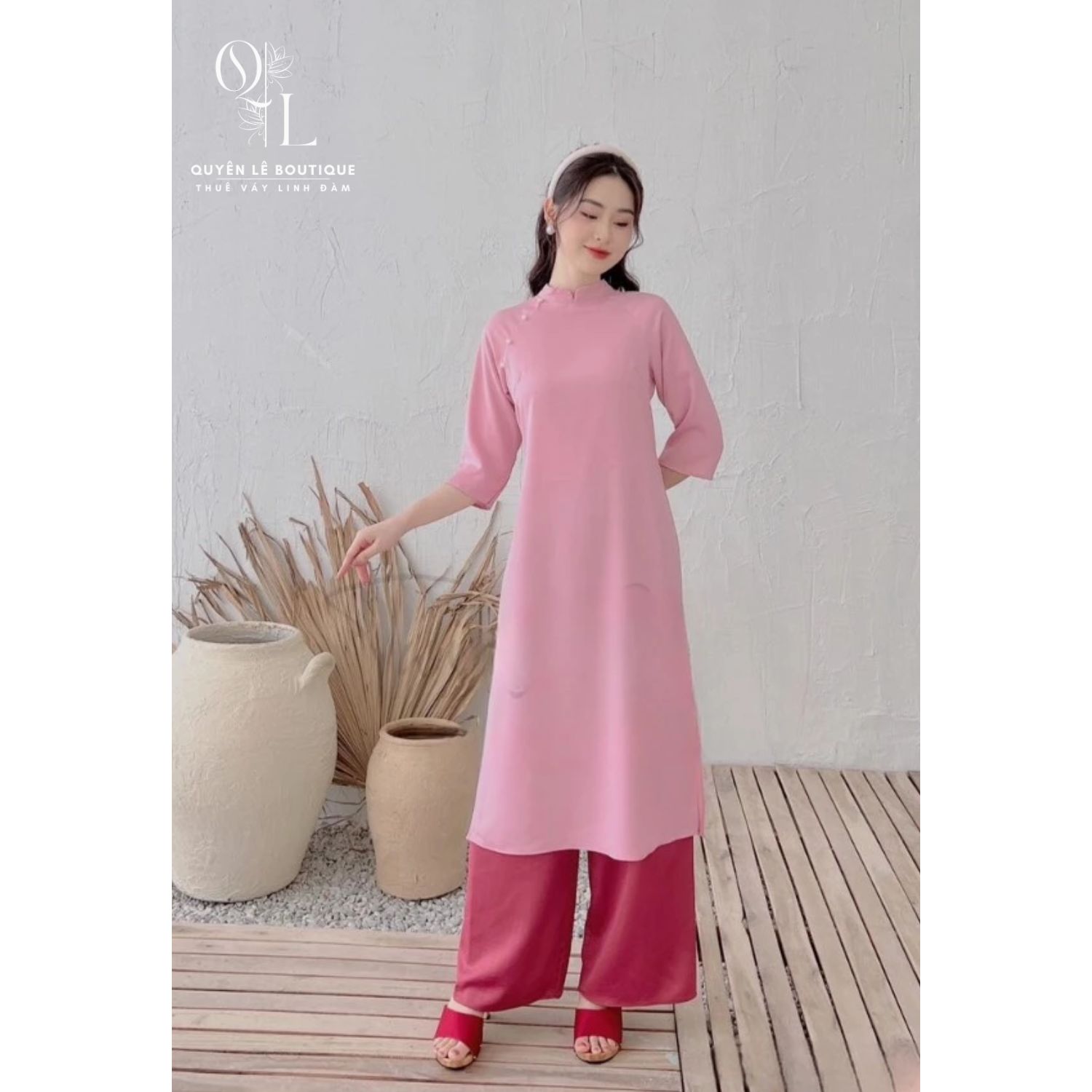 1470 Áo dài hồng dâu trơn