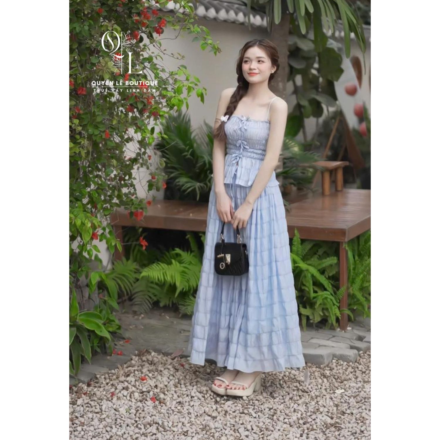 Set váy du lịch xanh 2 dây