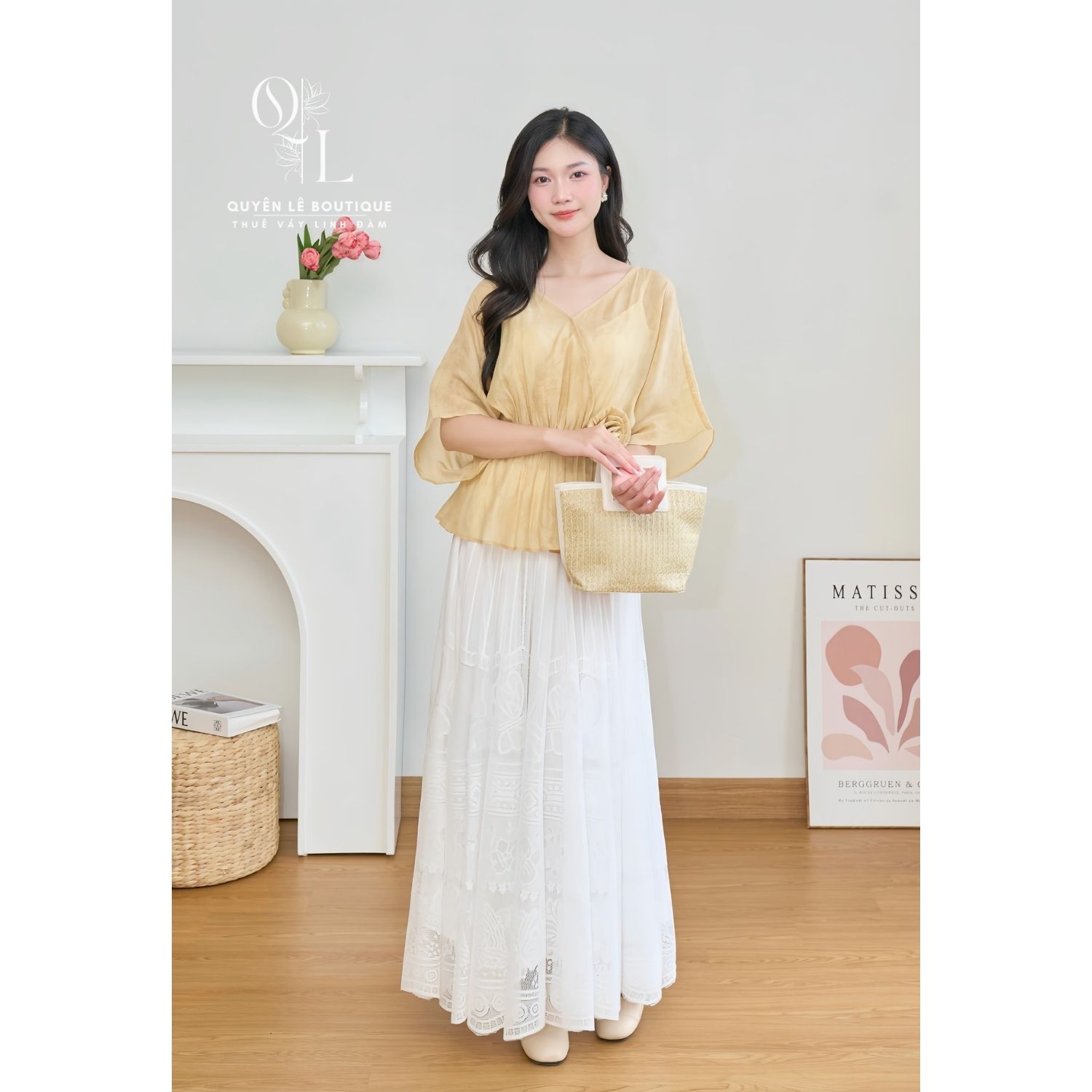 Set váy du lịch nâu kem