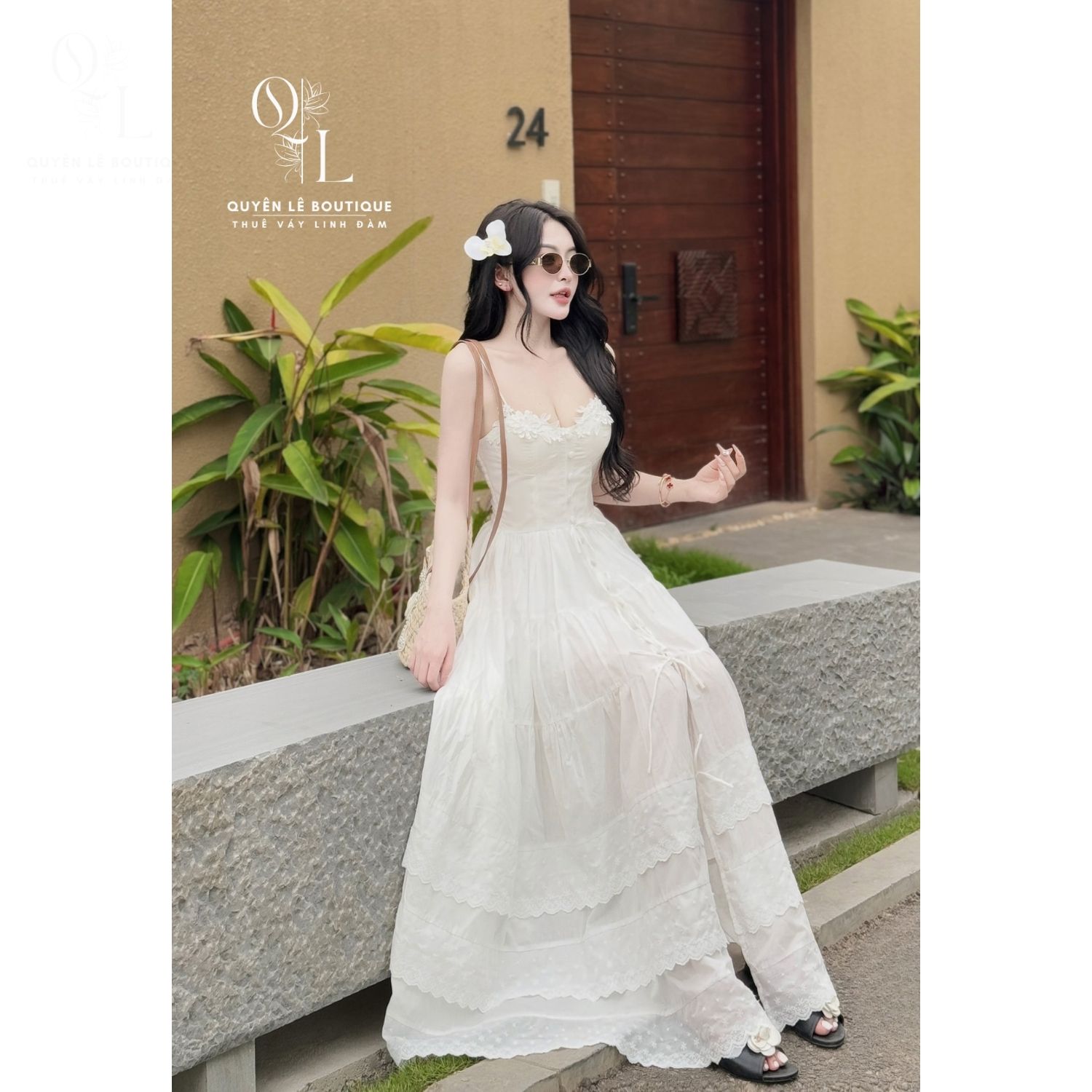Váy du lịch trắng 2 dây