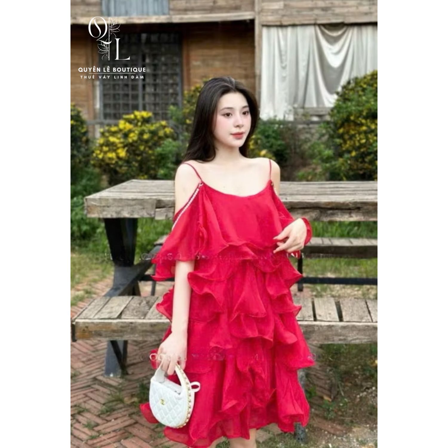 1781 Váy du lịch ngắn đỏ bồng bềnh