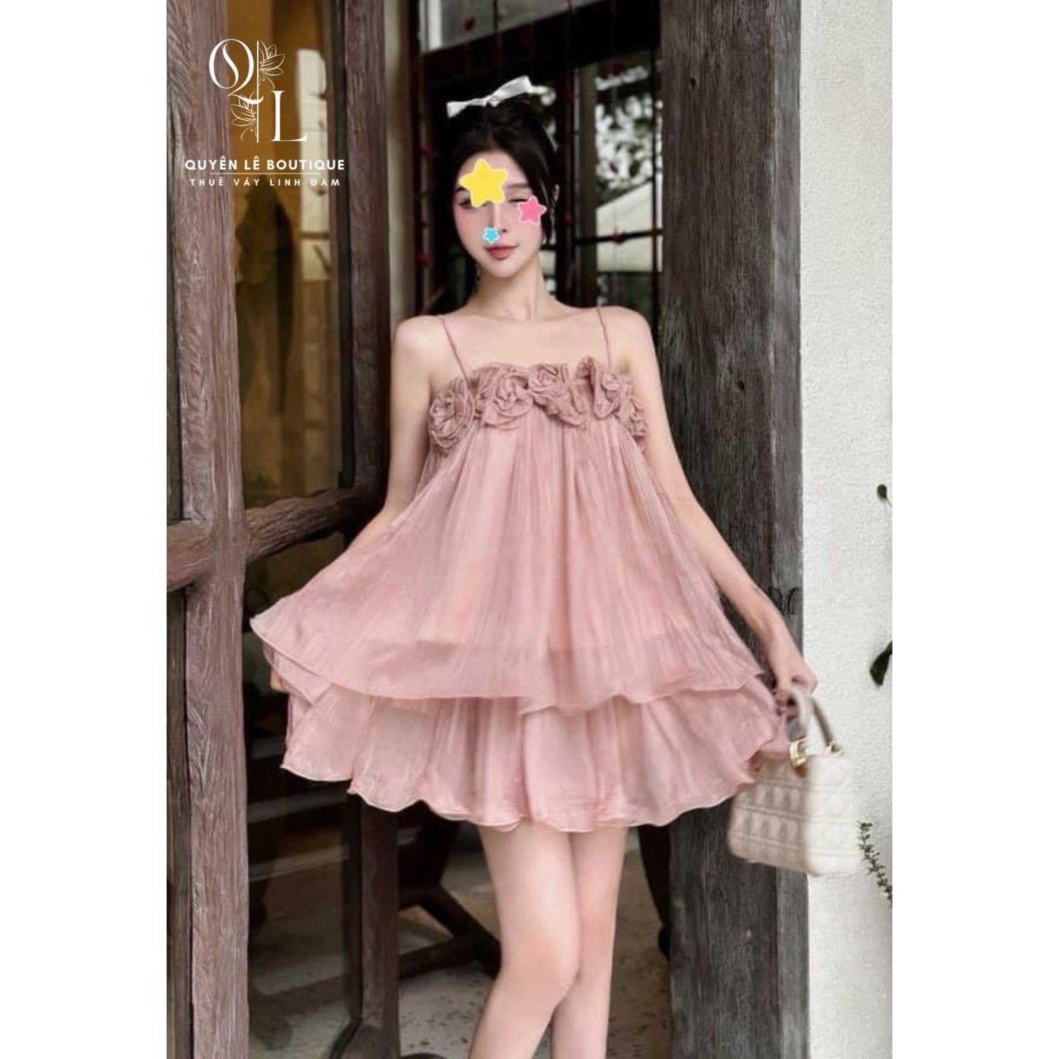1778 Set váy dy lịch ngắn nâu 2 dây