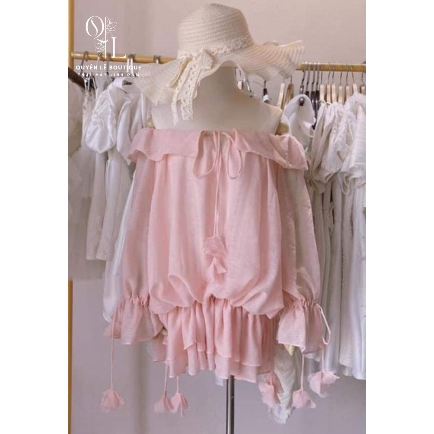 1742 Tiệc ngắn hồng trễ vai size S