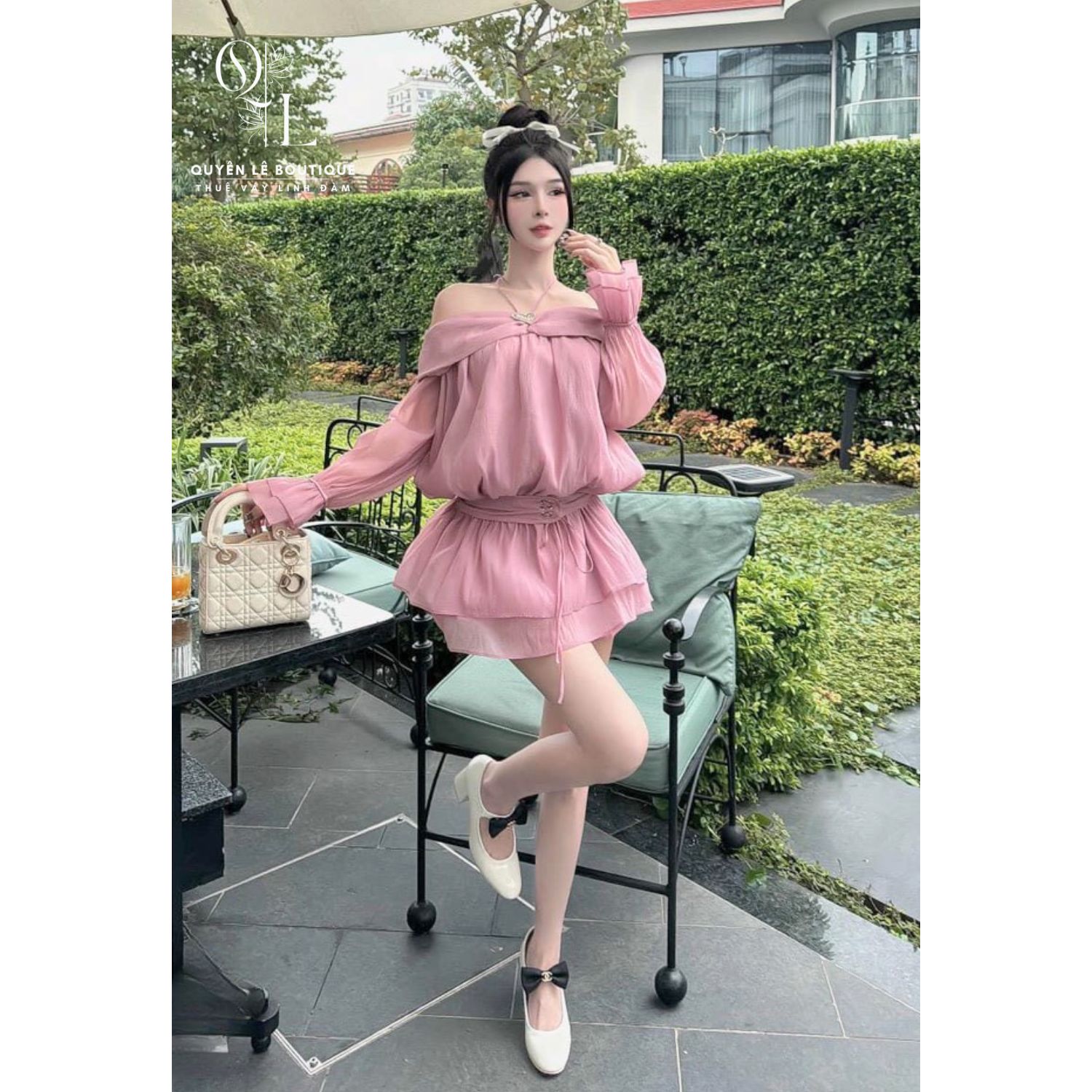 1644 Set váy du lịch hồng tím