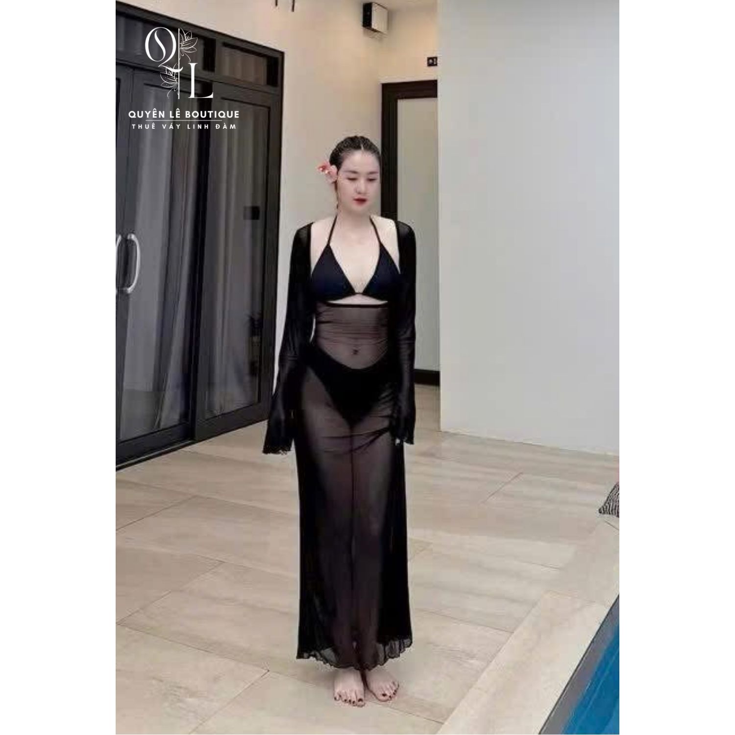 Set bikini đen dài