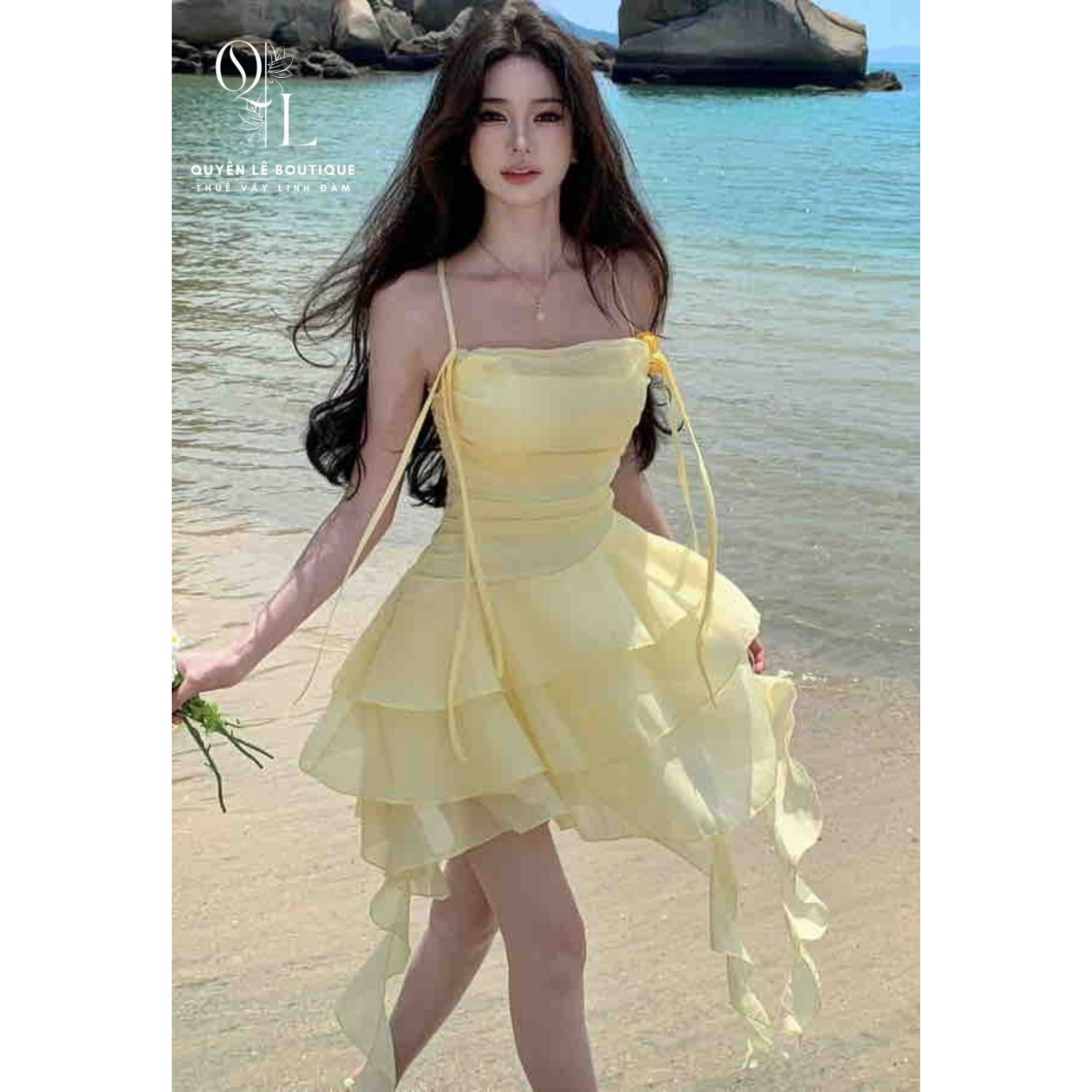 2879 Váy du lịch ngắn vàng