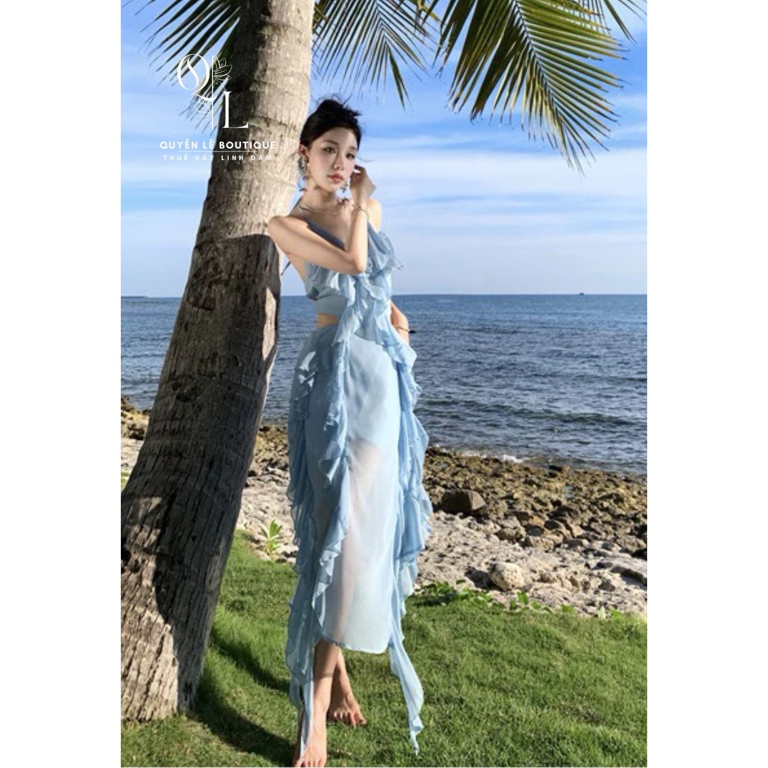 2882 Váy du lịch dài xanh