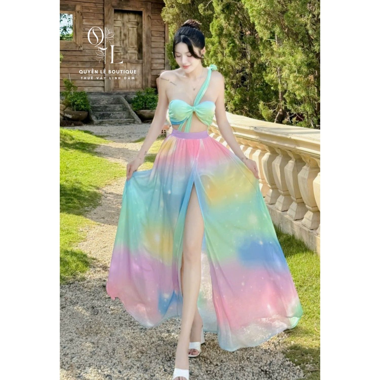 2838 Váy du lịch dài cầu vồng quyến rũ