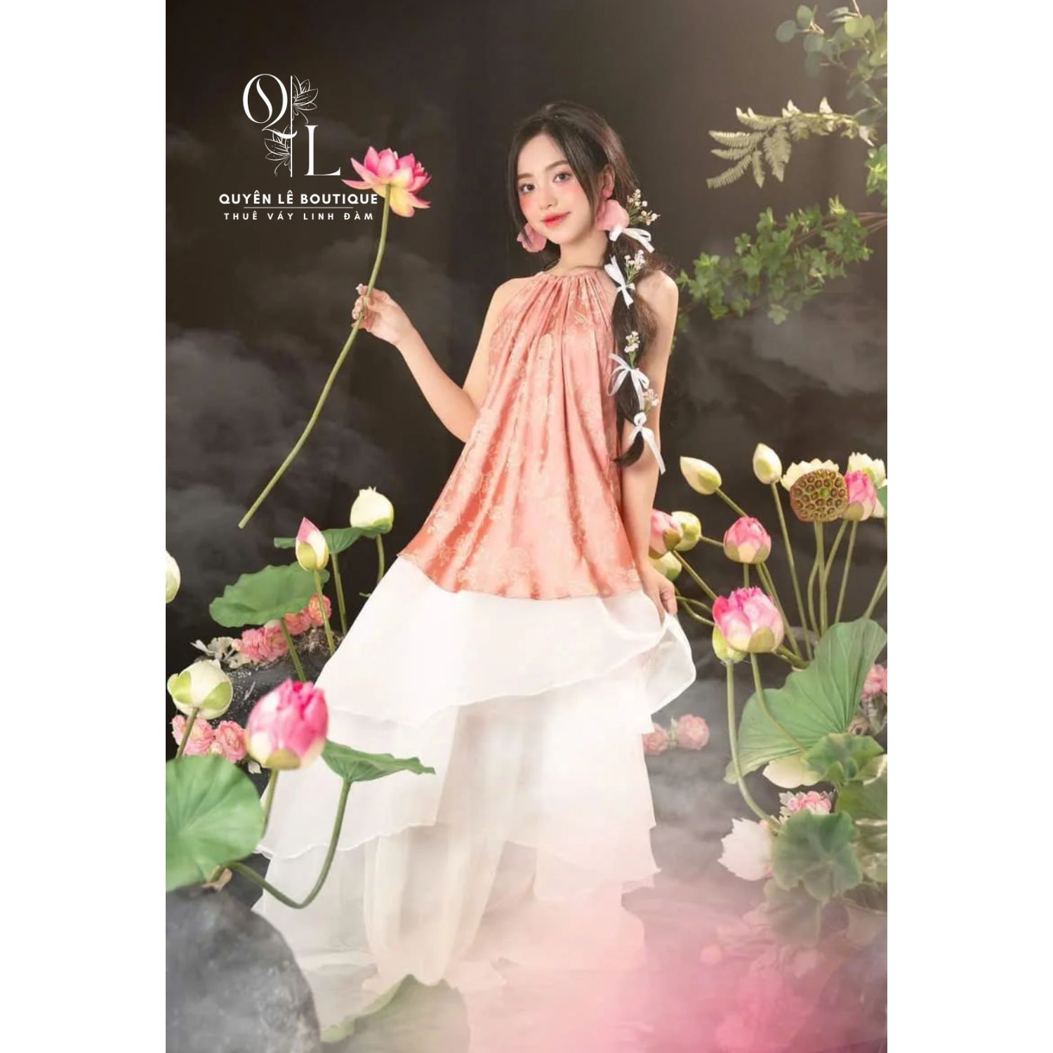 1725 set yếm nâu trắng