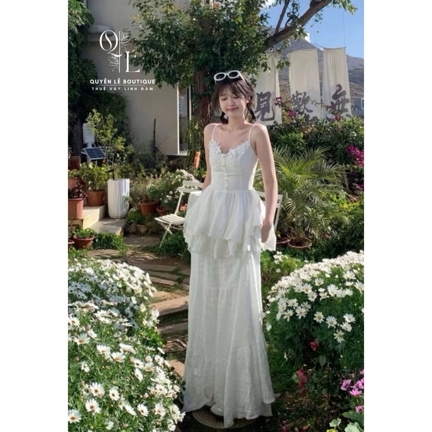 2944 Set váy du lịch trắng 2 dây