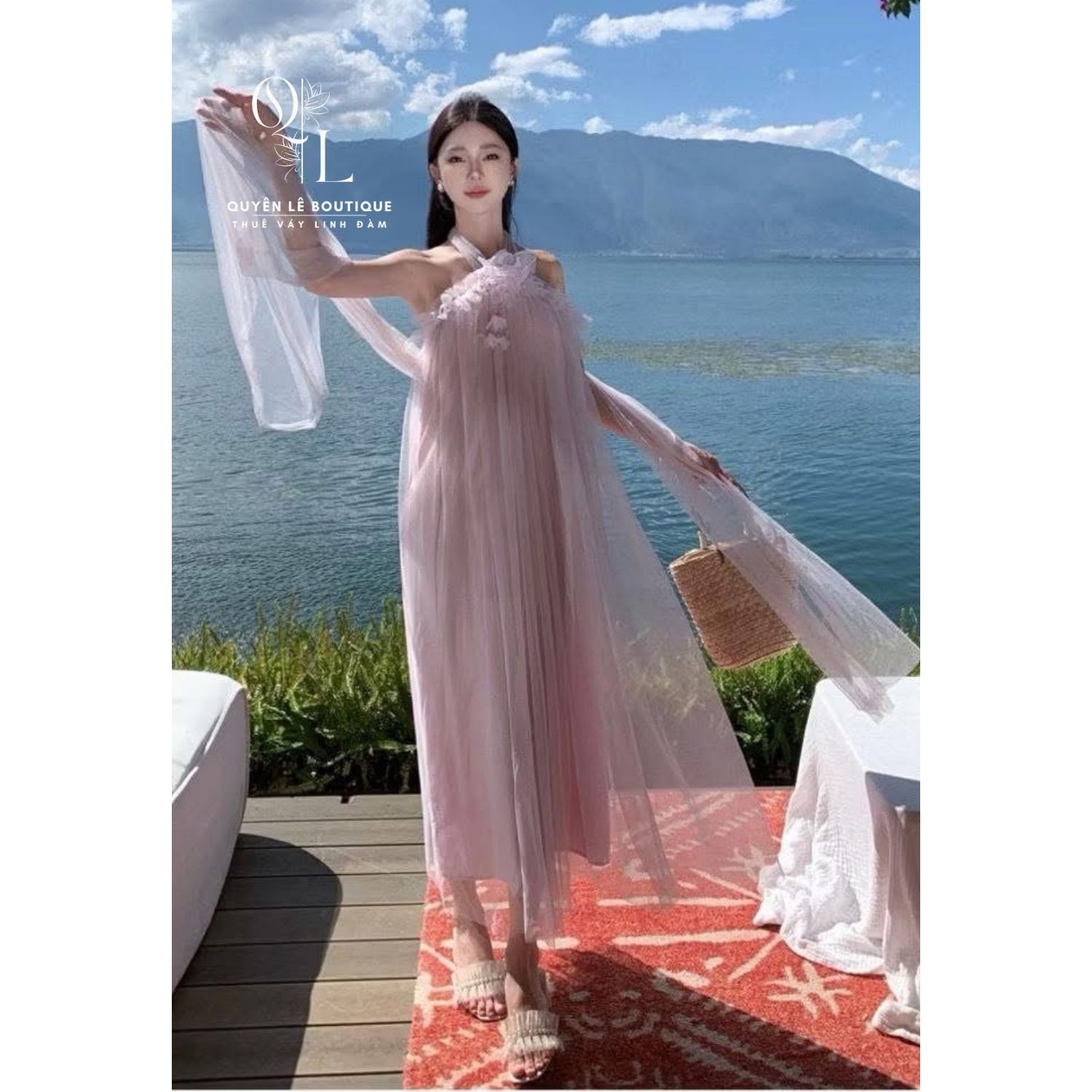 2892 Váy du lịch dài tím bồng