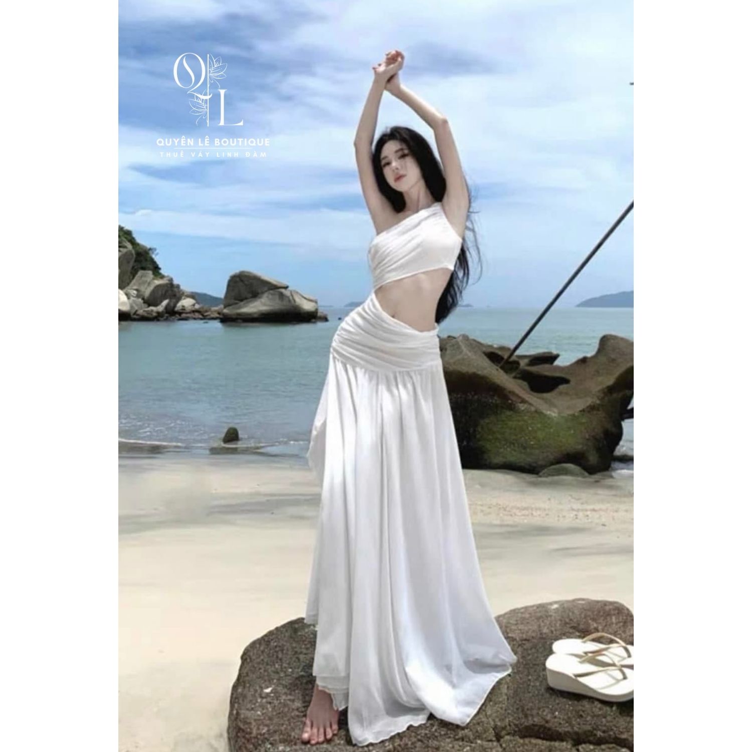 2888 Du lịch dài trắng khoét eo