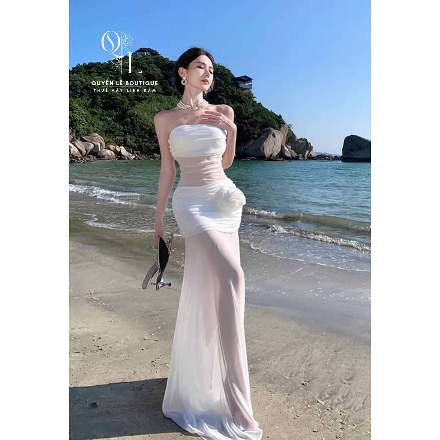 2886 Váy du lịch trắng xuyên thấu