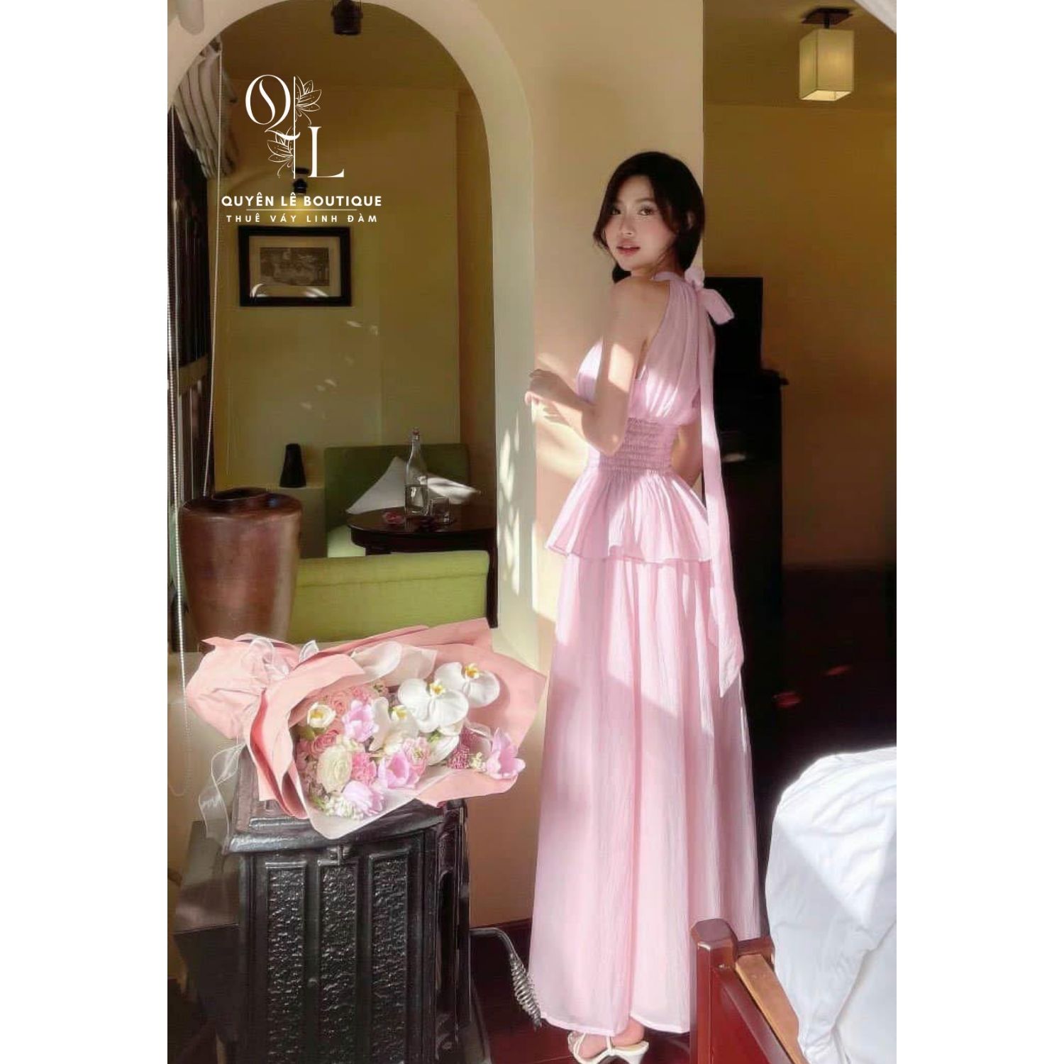 983 Set váy du lịch hồng khoá