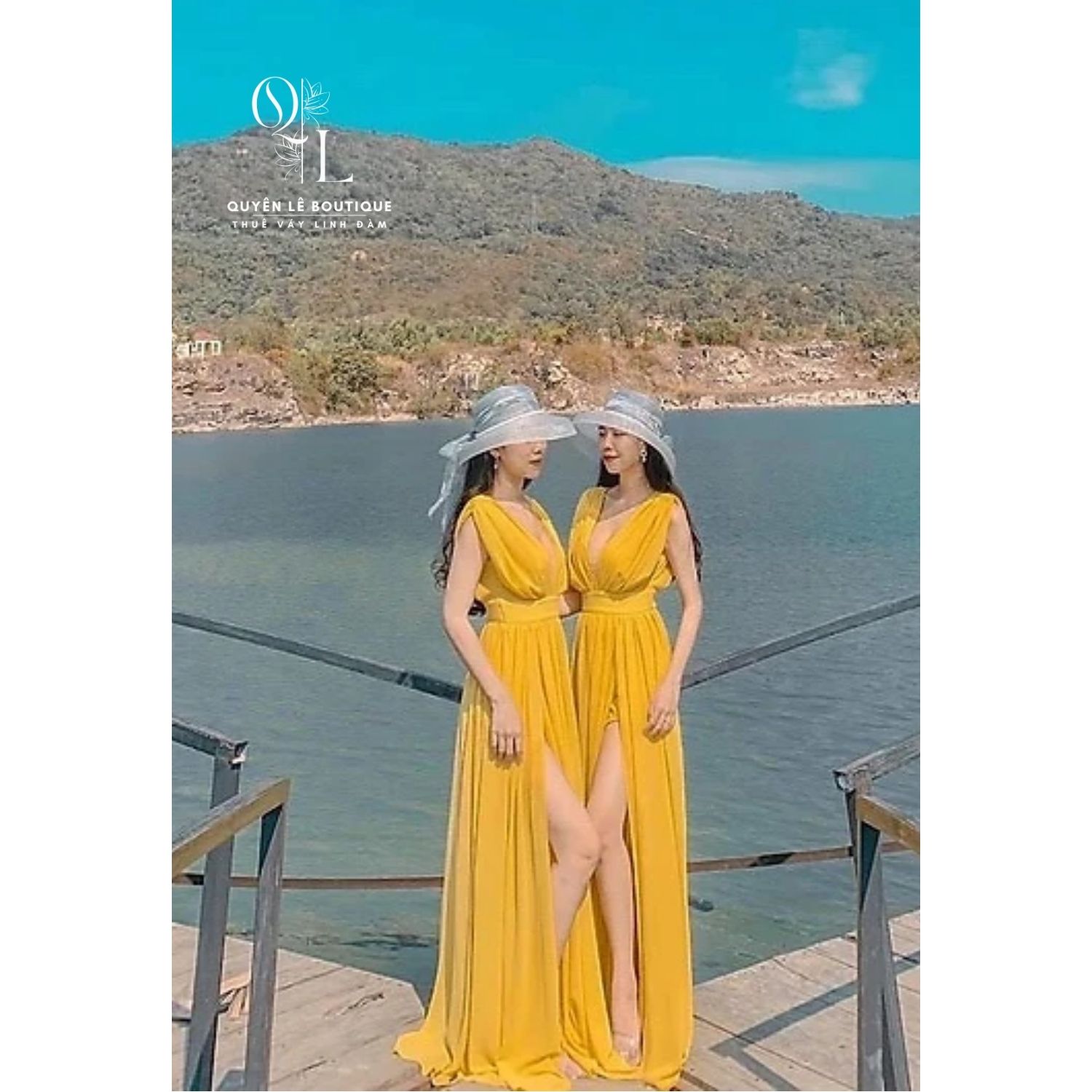 997 Váy du lịch dài vàng cổ V