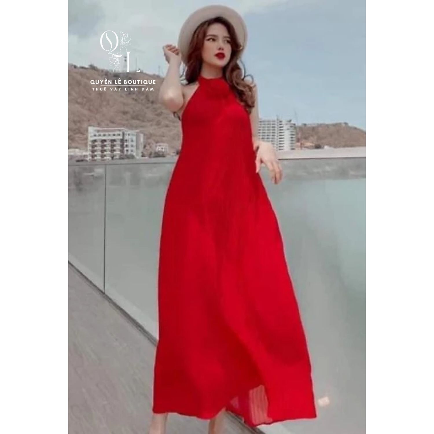 1006 Du lịch dài đỏ yếm dập ly kèm hoa cổ
