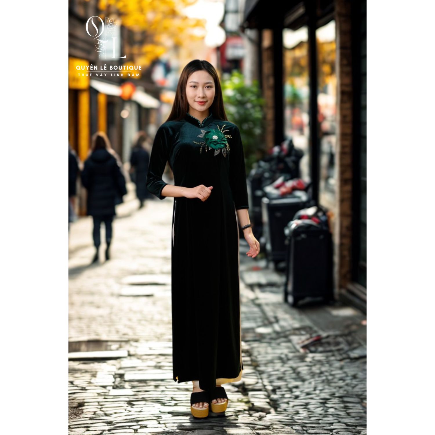 722 Áo dài mẹ xanh nhung size XL