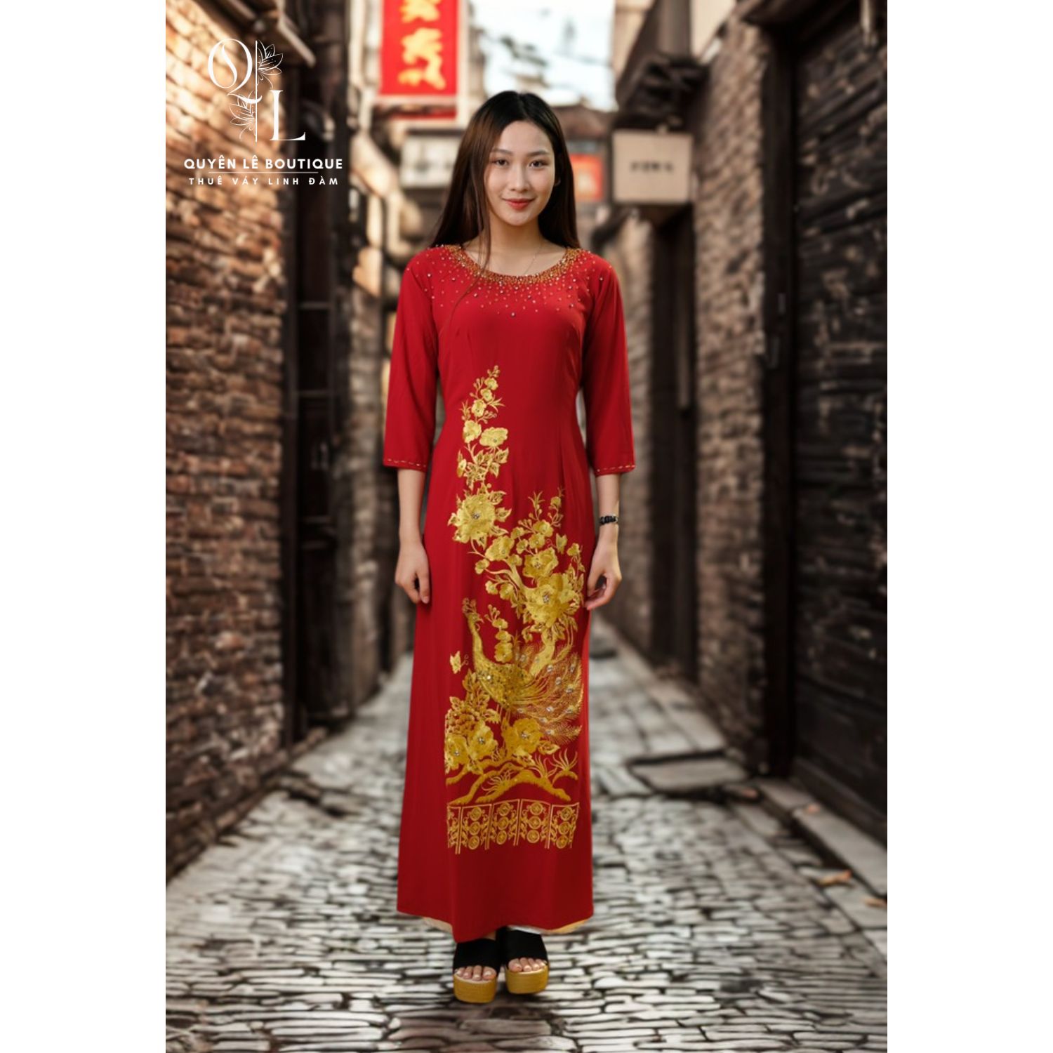 727 Áo dài mẹ đỏ size XXL
