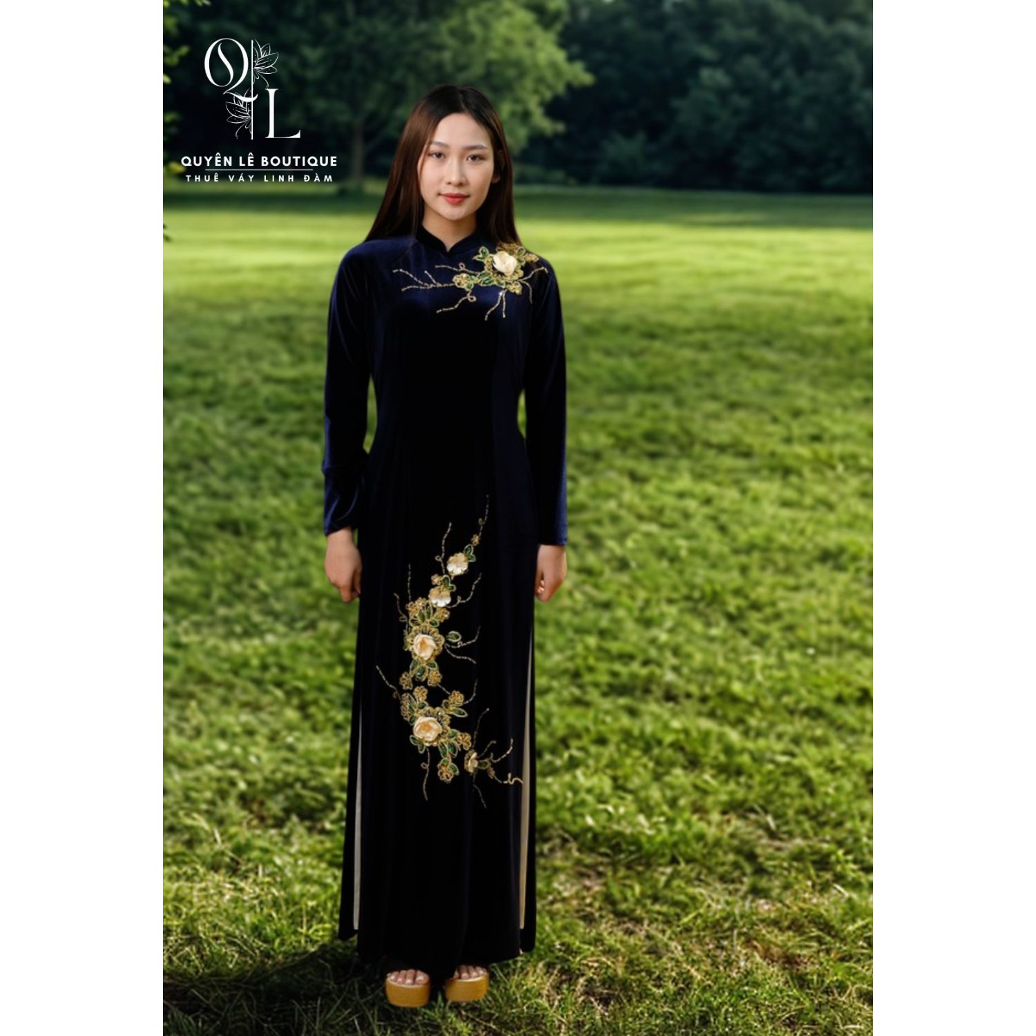 729 Áo dài mẹ tím than nhung size XL