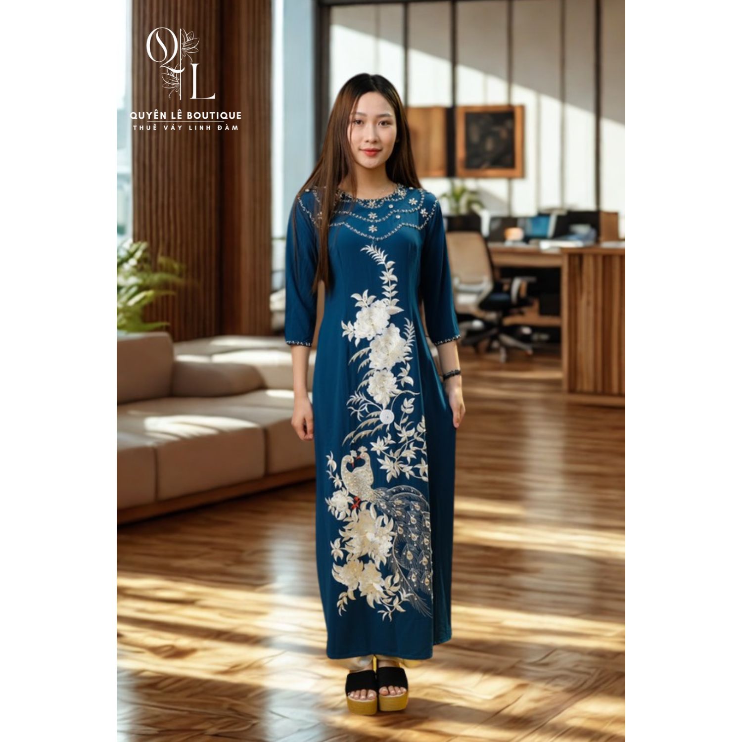 733 Áo dài mẹ xanh size XXL