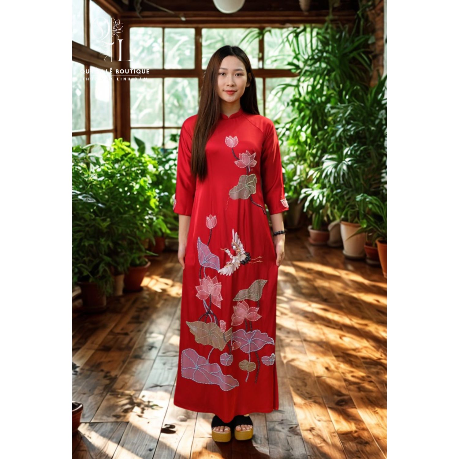 734 Áo dài mẹ đỏ size XL