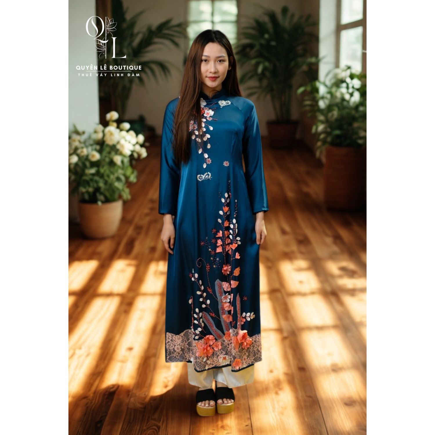 735 Áo dài mẹ xanh size XL