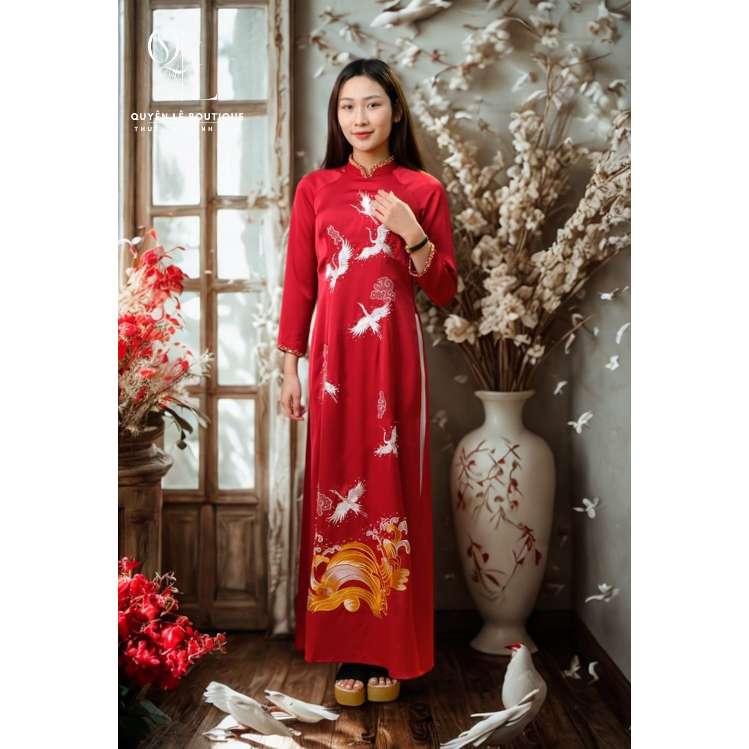 717 Áo dài mẹ đỏ size Xl