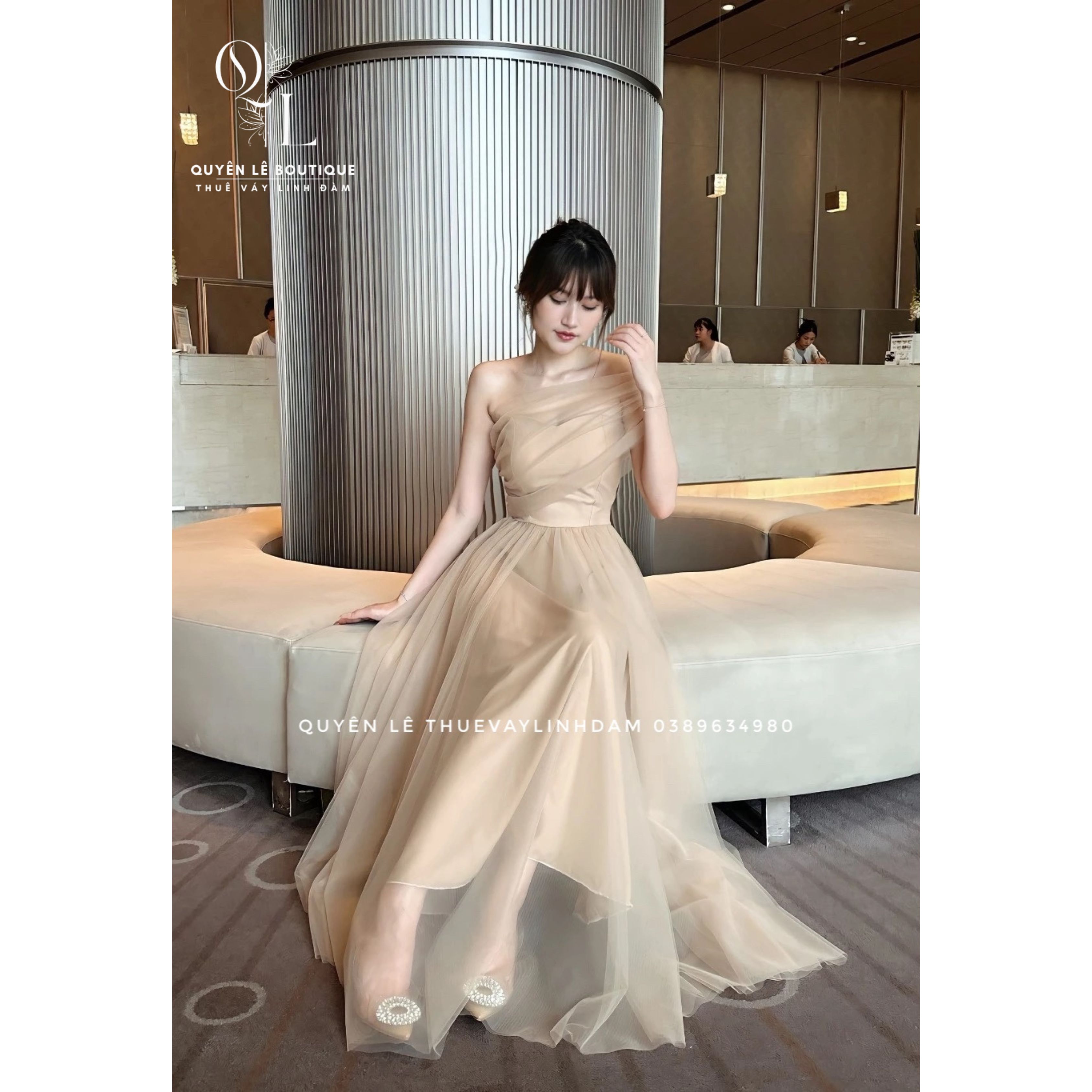 2890 Tiệc dài nâu lệch vai