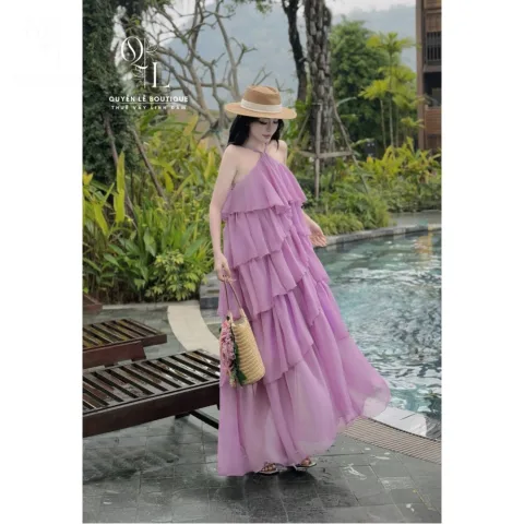 Váy du lịch yếm tím