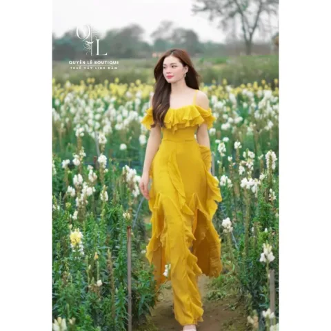 1771 Váy du lịch vàng tua rua
