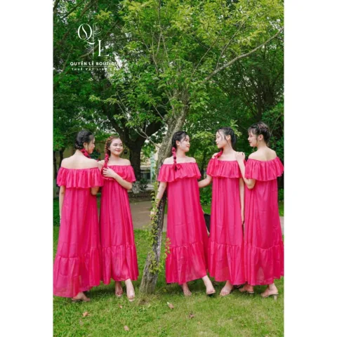 1068 Váy du lịch dài hồng sen ( Đủ số lượng chụp ảnh nhóm )