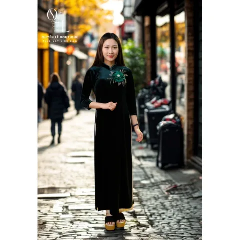 722 Áo dài mẹ xanh nhung size XL