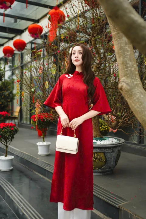 áo dài đỏ gấm S