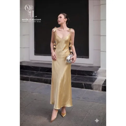 5002 dld váy lụa vàng S M